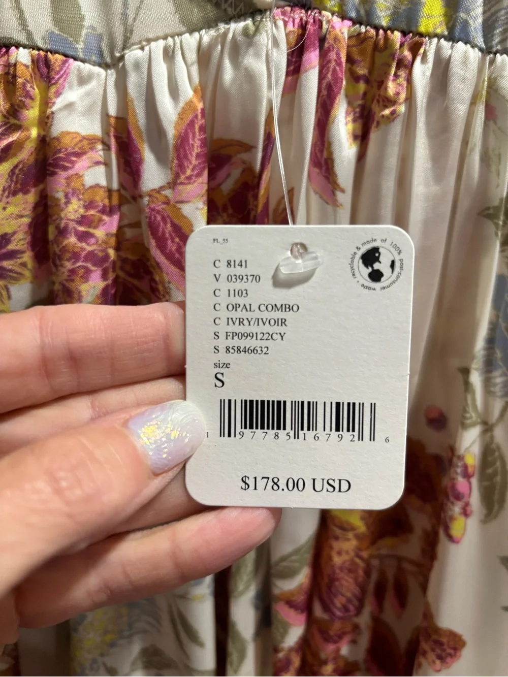 Free People Cream Floral High-Low Dress with Pink and Gold Accents